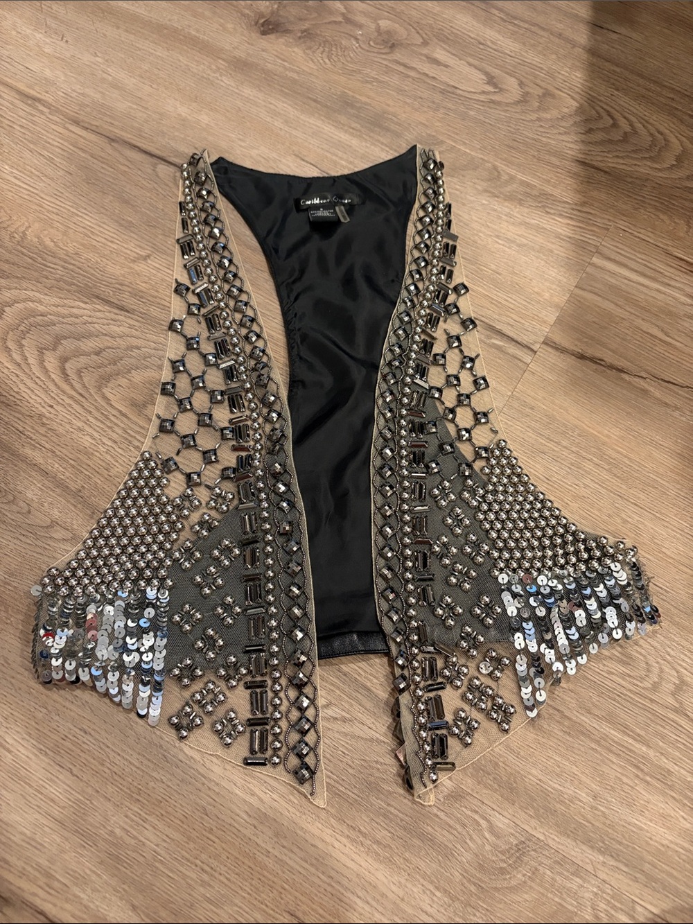 Caribbean Queen Embellished Black and Silver Beaded Vest